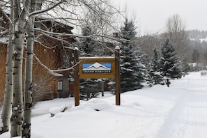 Welcome to the Spanish Peaks Club, nestled among snow-covered trees.