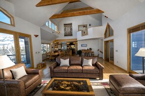 Televisión, chimenea, reproductor de DVD y estéreo 