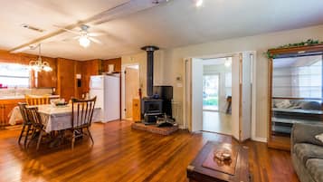 TV, fireplace, DVD player, video library