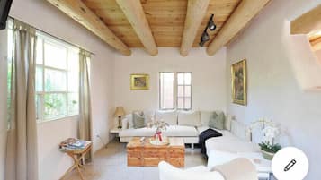 Smart TV, fireplace, DVD player, books