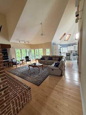 Smart TV, fireplace, DVD player, foosball