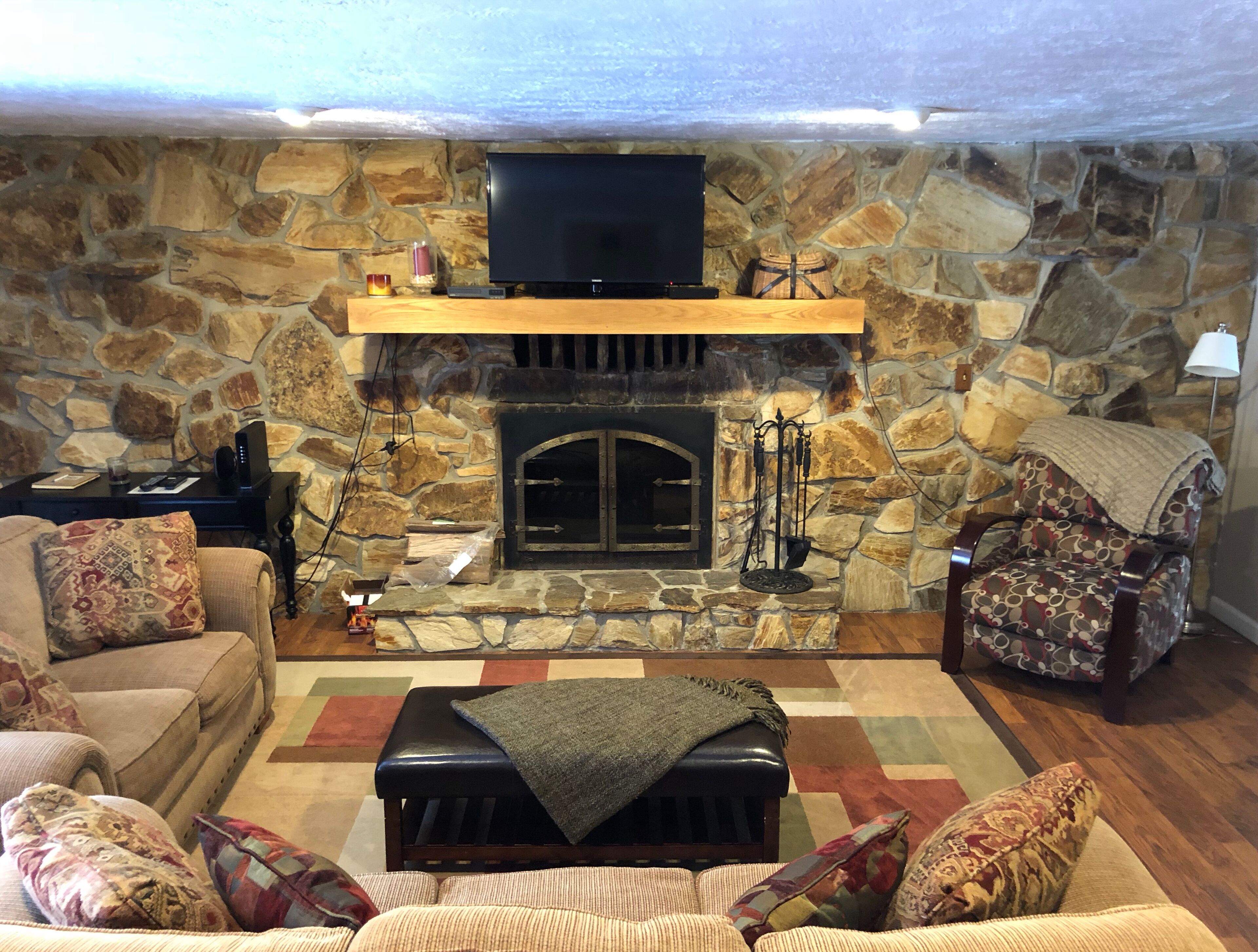 TV, fireplace, DVD player, video library