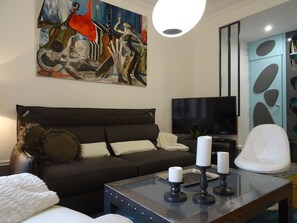 TV, DVD player, books, video library