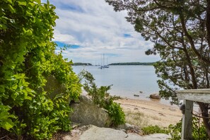 On the beach, sun-loungers, beach towels