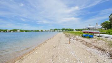 On the beach, sun loungers, beach towels