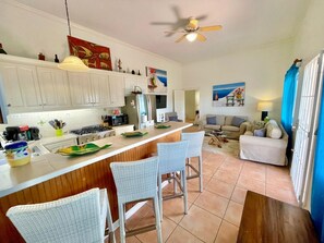Fridge, microwave, oven, stovetop - ST KITTS 'Turtle Nest' At Turtle Beach,  A Comfortable Two Bedroom Apartment (Turtle Beach)