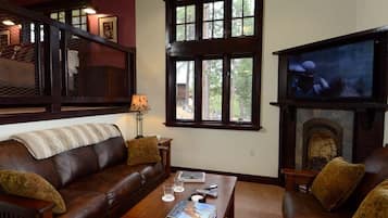 TV, fireplace, DVD player, books