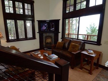 TV, fireplace, DVD player, books