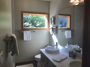 Ensemble douche/baignoire, sèche-cheveux, serviettes fournies, savon