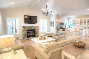 TV, fireplace, video games, DVD player