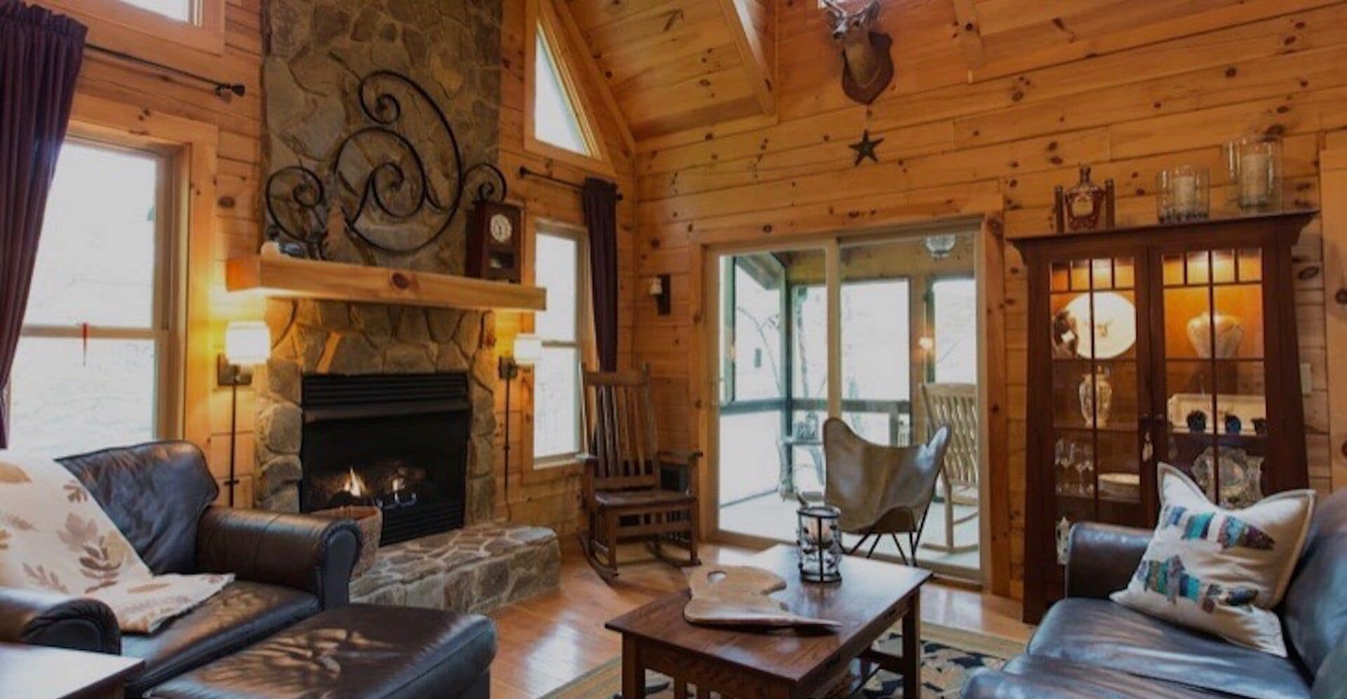 Living Area with cathedral ceiling.