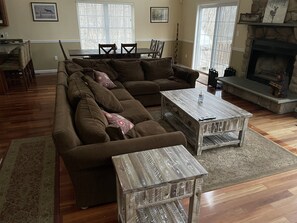 Smart TV, fireplace, video games, DVD player