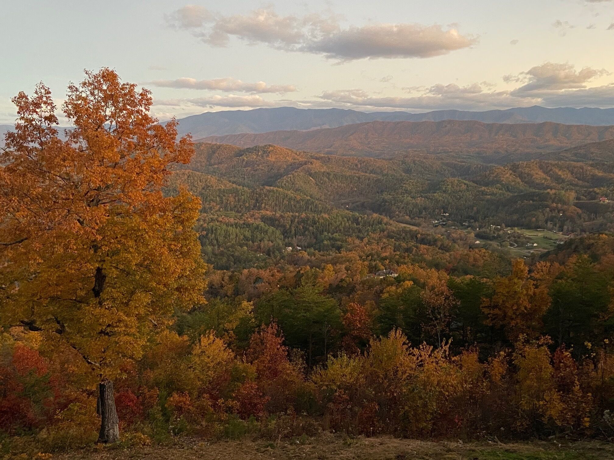 Paisagem montanhosa com folhagem de outono.
