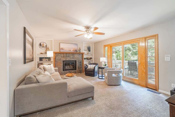 TV, fireplace, video games, DVD player