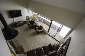 Smart TV, fireplace, DVD player, books