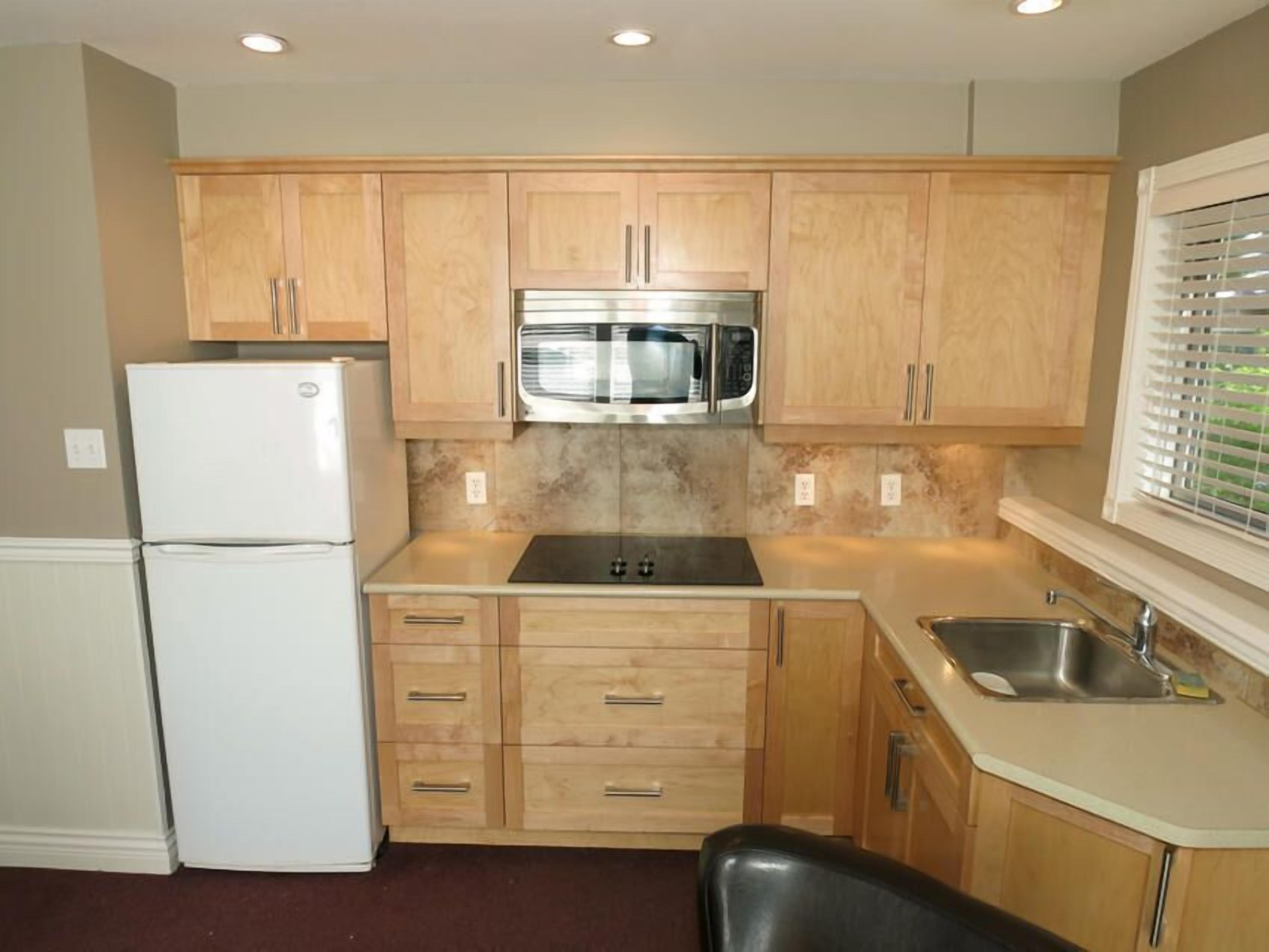 冷蔵庫、電子レンジ、オーブン、コンロ