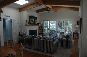 TV, fireplace, DVD player, books