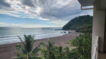 On the beach, sun loungers, beach towels