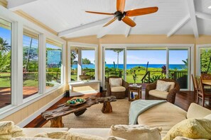 Smart-TV, DVD-spiller, bøker og stereoanlegg