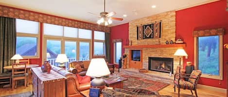 Smart TV, fireplace, DVD player, books