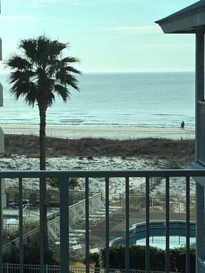 A balcony with a view of the beach and ocean. - SNOWBIRDS WELCOME!  25% DISCOUNT FOR 1 MONTH. (Gulf Shores)