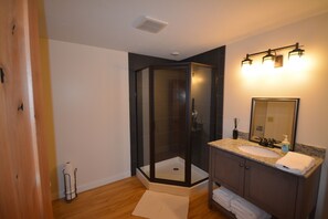 Ensemble douche/baignoire, sèche-cheveux, serviettes fournies, savon