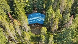 A house surrounded by dense forest. - Elk Tracks Lodge (Easton)