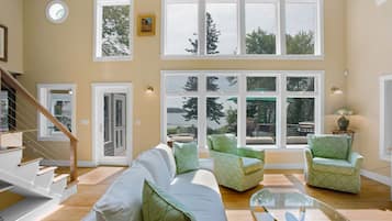 Smart TV, chimenea, reproductor de DVD y libros