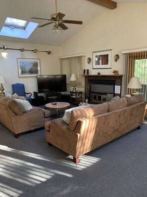 TV, fireplace, DVD player, books