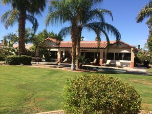 Exterior - Johnson’s Retreat. Indian Palms.  View of royal & mountain course. Pool & Spa.   (Indio)
