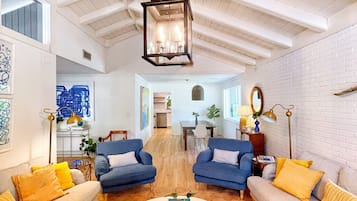 TV connectée, cheminée, livres