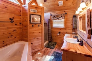Shower, jetted tub, hair dryer