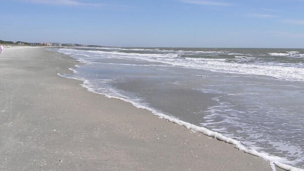 Una playa con una extensa orilla de arena y olas suaves.
