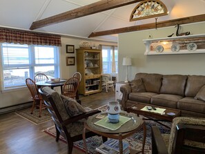 Smart-tv, dvd-spelare, böcker och ett filmbibliotek