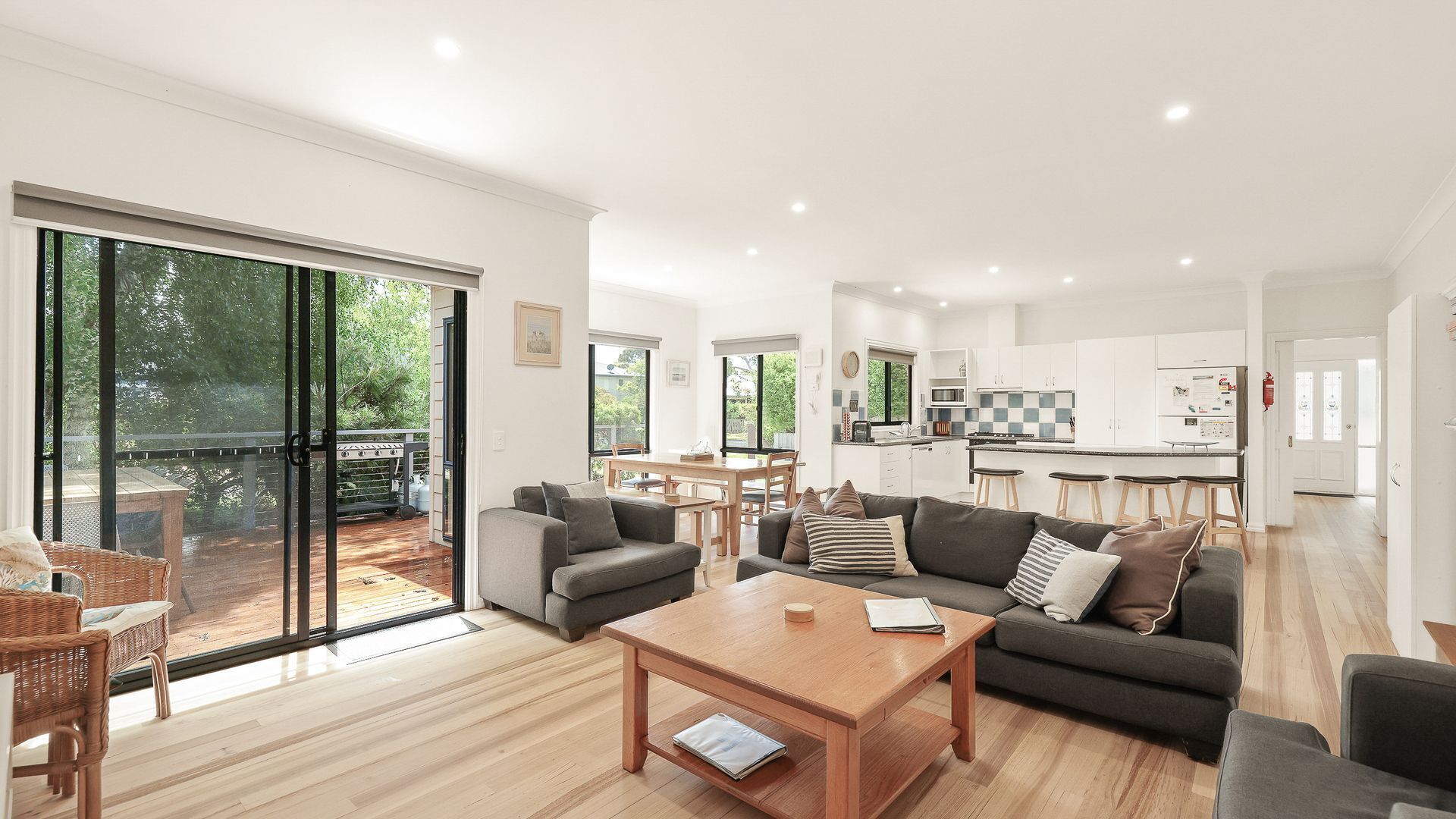 TV, fireplace, books