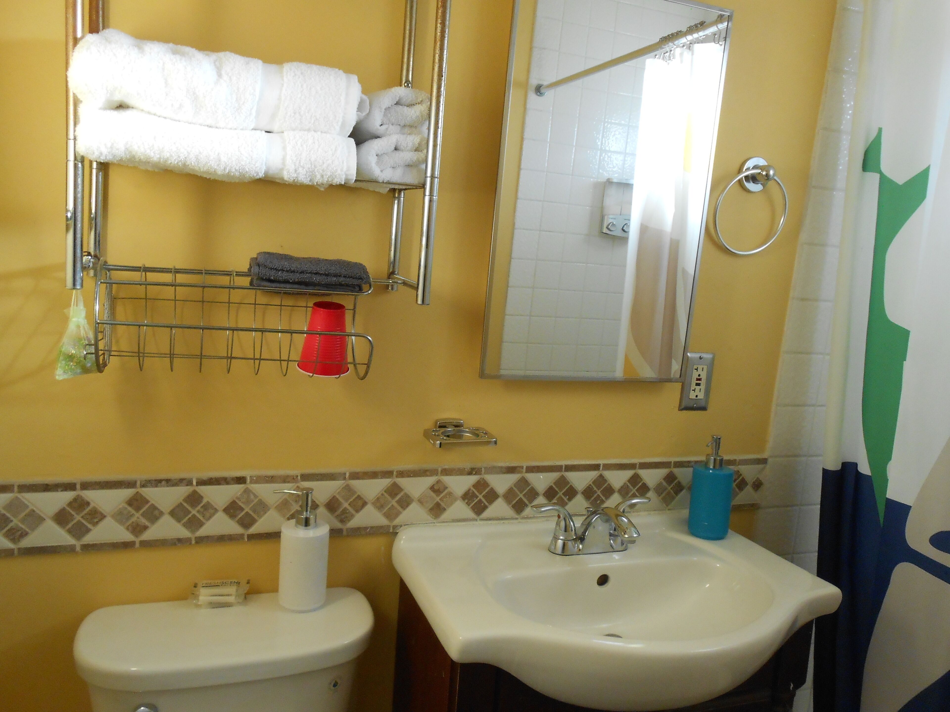 Ensemble douche/baignoire, sèche-cheveux, serviettes fournies, savon