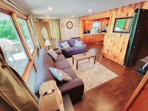 Smart TV, fireplace, foosball, toys