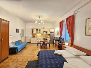 Desk, iron/ironing board, travel crib, free WiFi