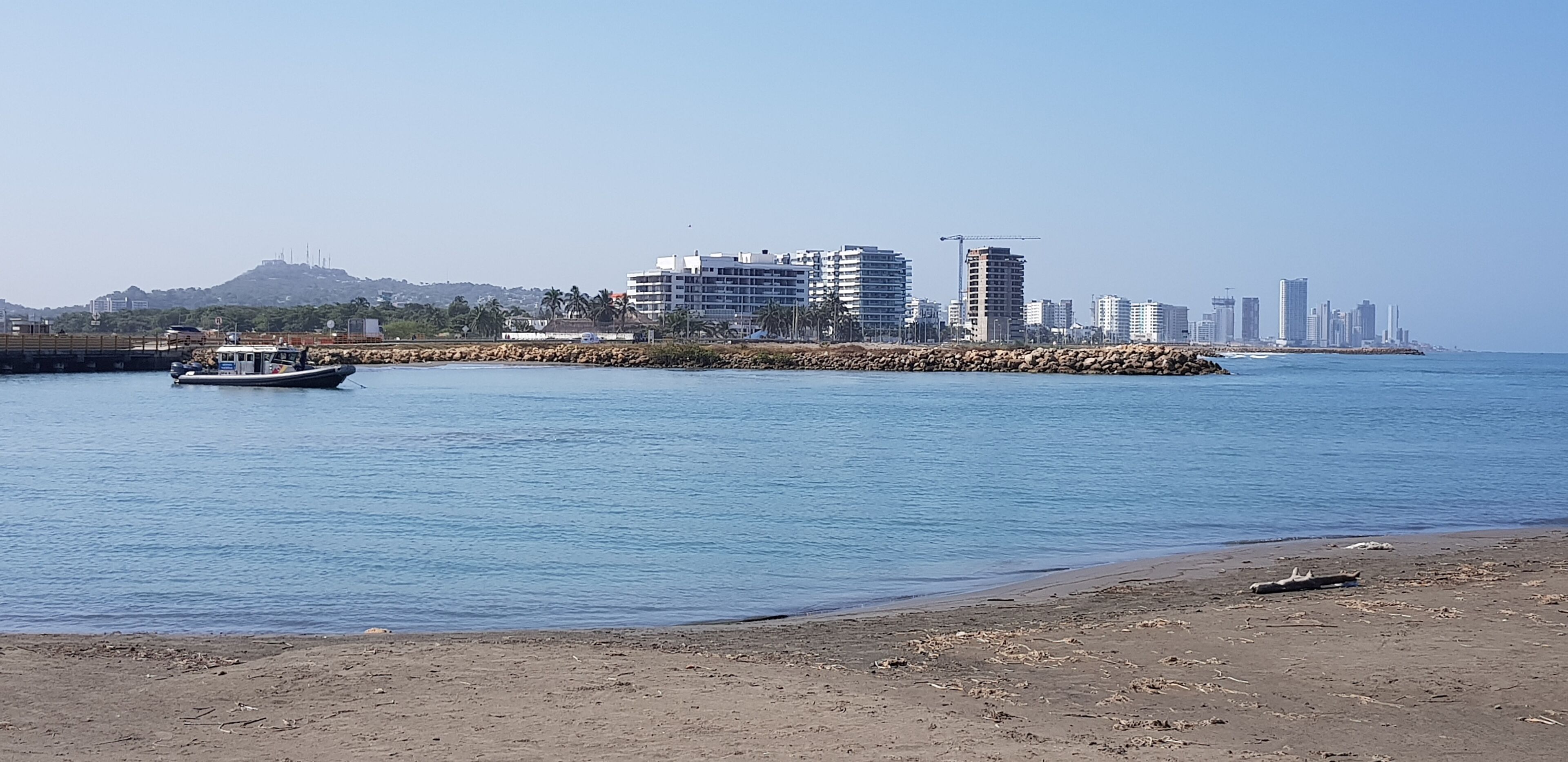 On the beach, sun-loungers