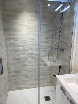 Shower, hair dryer, toilet paper