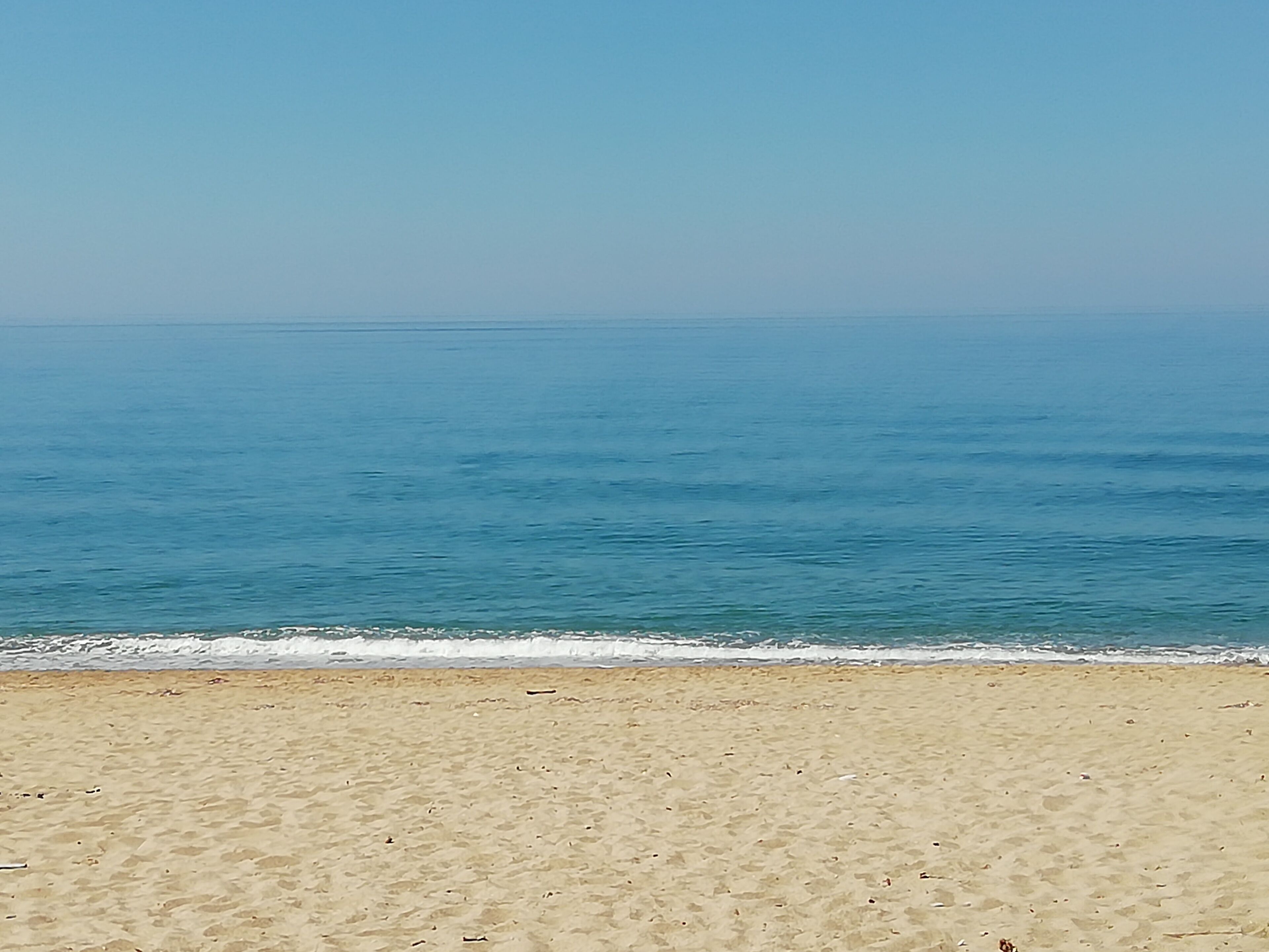 Une plage avec un rivage sablonneux et une eau bleue et calme.