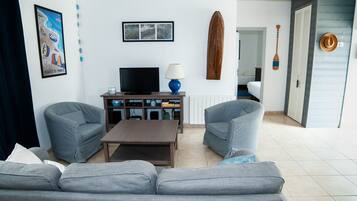 TV, DVD player, table football, ping pong