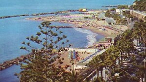 A coastal resort with a beachfront, a pier, and a promenade lined with palm trees. - Sanremo: Apartment in Provencal villa with garden (Sanremo)