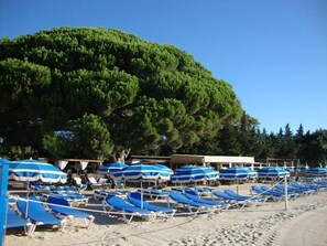 Beach nearby, sun loungers