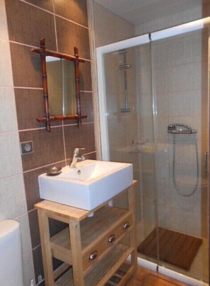 Shower, towels, toilet paper