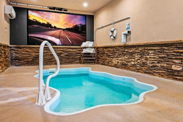 Unwind in your own heated pool while streaming your favorite movies on a 10` screen.