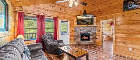 Smart TV, chimenea, videojuegos y reproductor de DVD