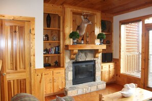 Smart TV, lareira, DVD player, aparelho de som