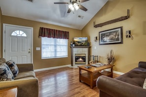 TV, fireplace