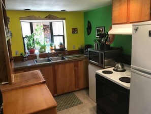 Fridge, microwave, oven, stovetop - Close to Mt. Rainier.  AC in the summer Wood stove for Emergency heat & cooking. (Ashford)